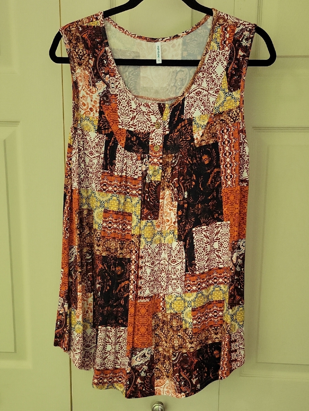 Sleeveless Patchwork Print Tank Top - Brown/Orange
